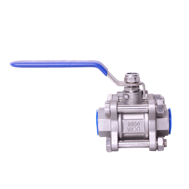 Three piece threaded ball valve