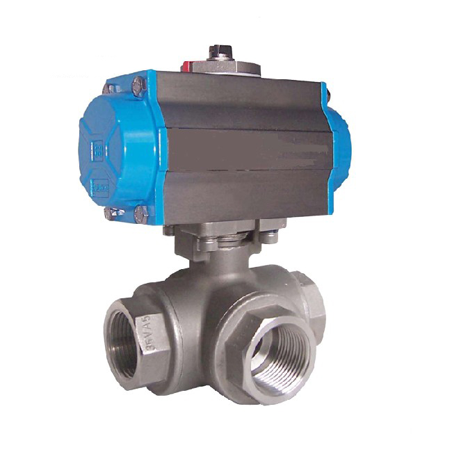 Pneumatic three-way threaded ball valve